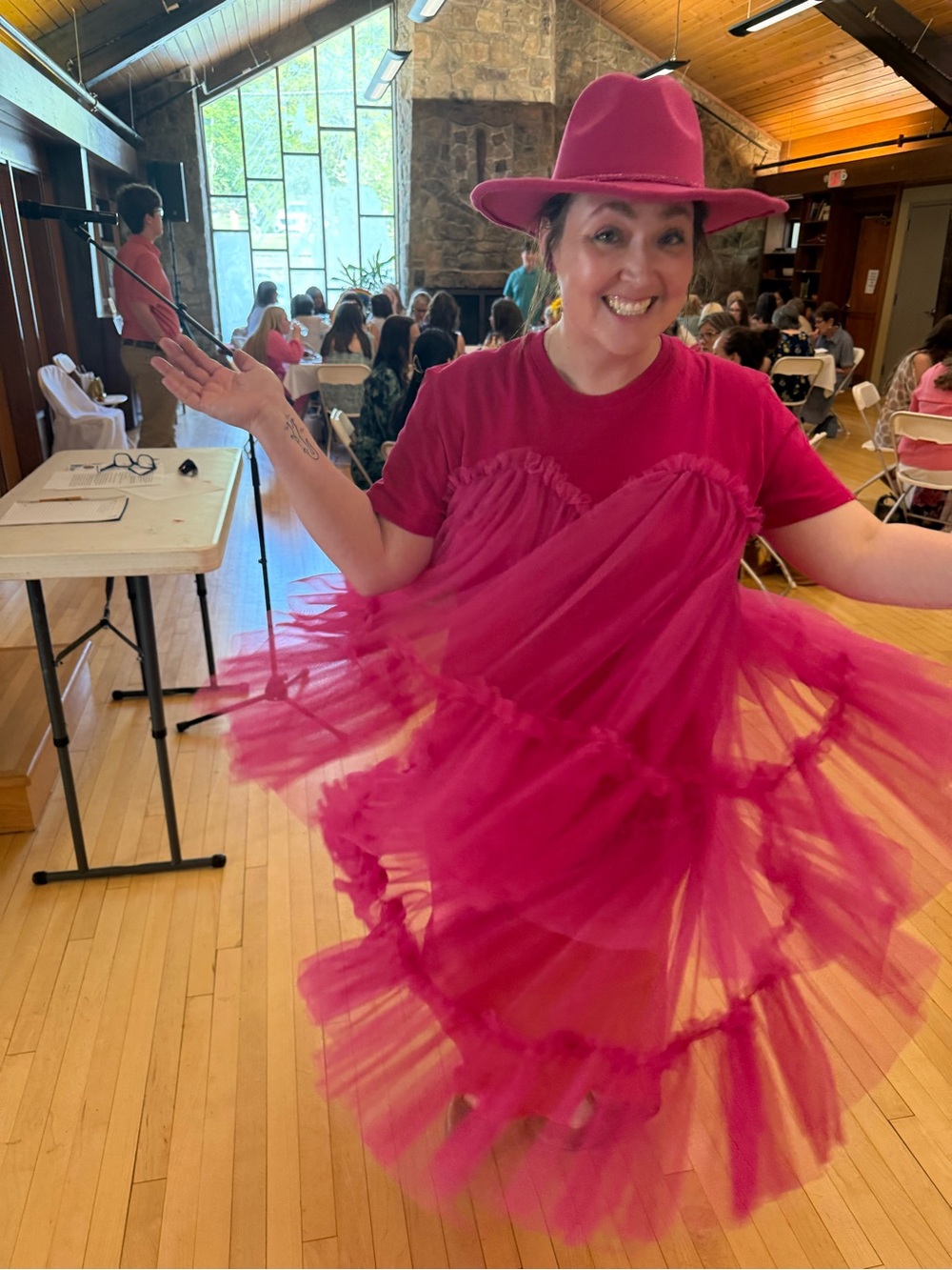 Pink Tiered Tulle Midi Dress - Picture 5 of 6